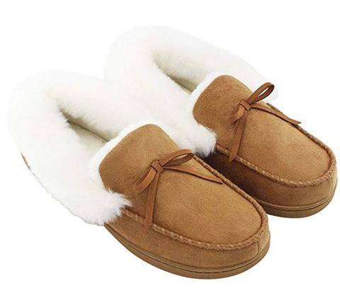Fur lined suede slippers