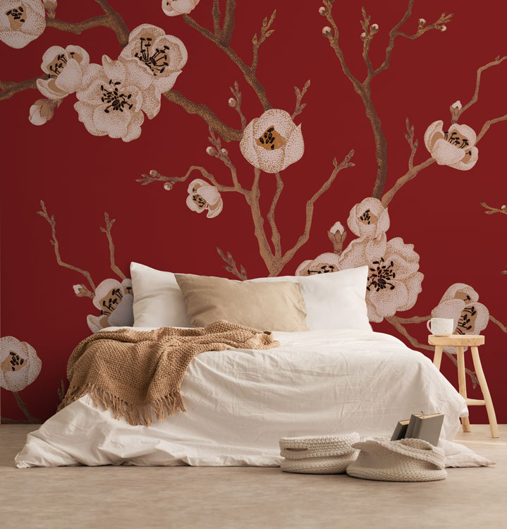 Red Japanese Floral Wall Mural hero image