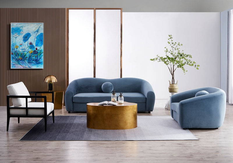 3 seater velvet sofa blue
