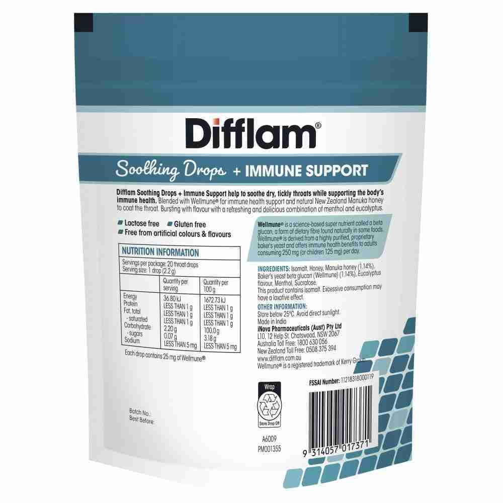 Difflam Soothing Throat Drops + Immune Support Menthol Eucalyptus Flavour 20 Drops - Image 3