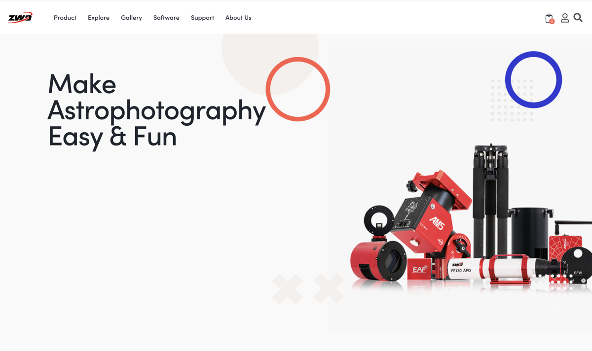 Screenshot of ZWO, from the ecommerce websites collection.