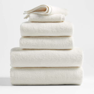 Organic 800-Gram Ivory Turkish Cotton Bath Towel Set of 6 | Crate & Barrel