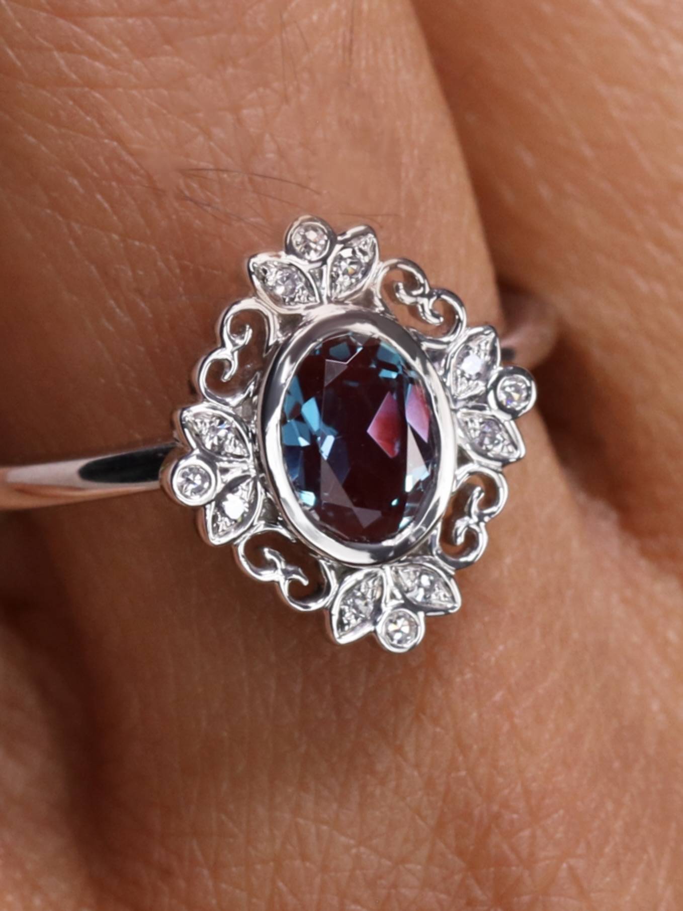 Art deco alexandrite engagement ring