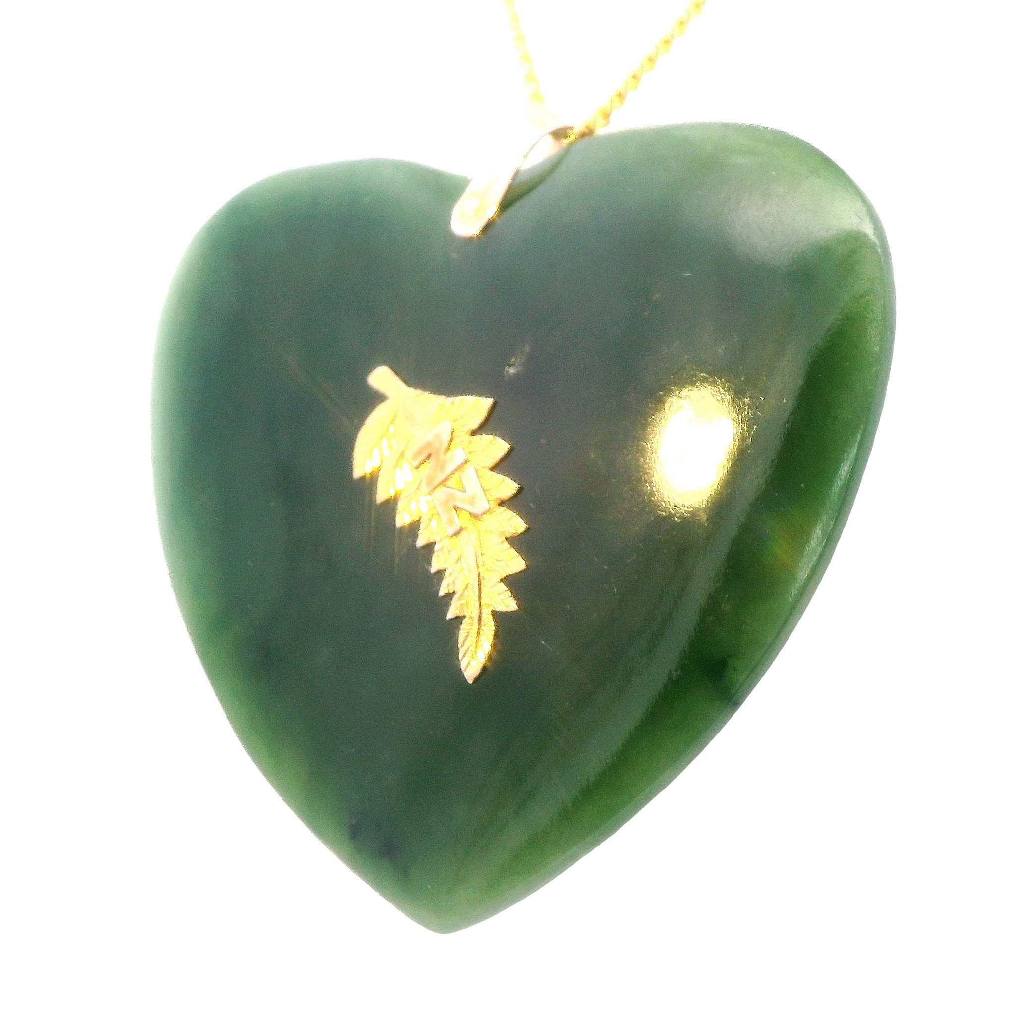 Handmade Yellow Gold Jade Heart Pendant - Image 4