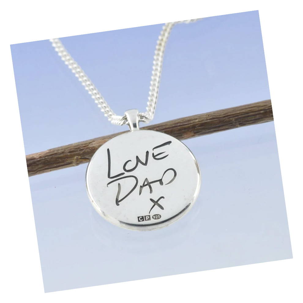 ashes jewellery pendant engraved with hand writing