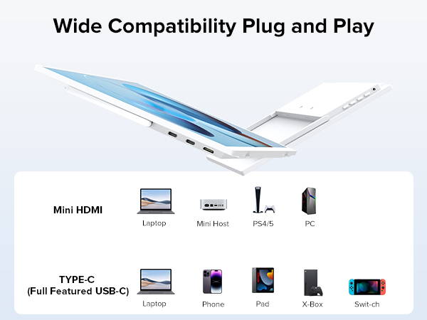 USetup T4 - White Portable Monitor 15.6" 1080P 60hz | UPERFECT