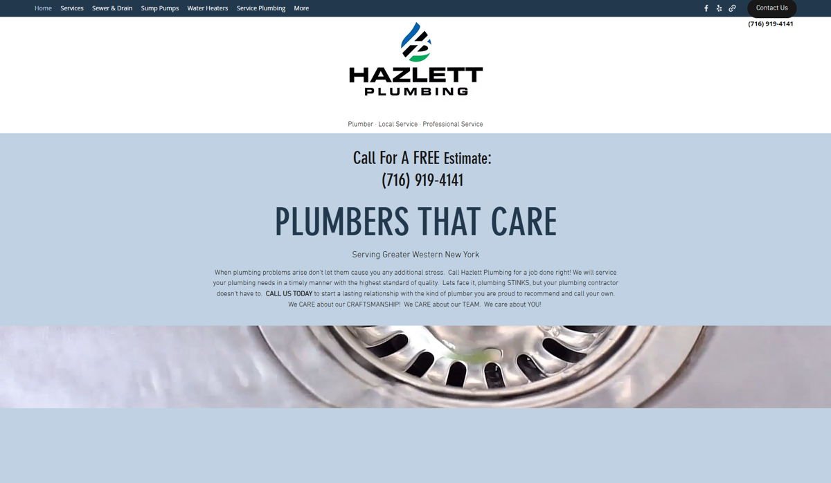 Screenshot of Hazlett Plumbing, from the website hero section designs collection.