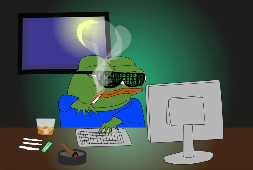Pepe by the computer