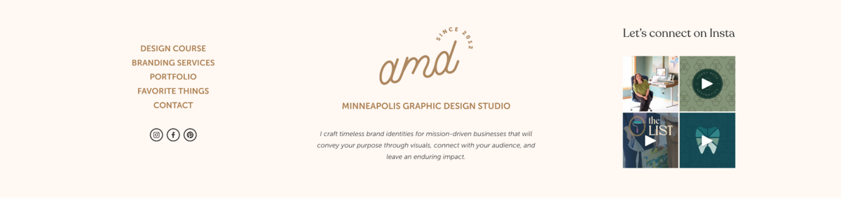 Screenshot of AllieMarie Design, from the website footer designs collection.
