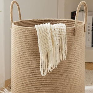 Jute Rope Woven Laundry Hamper Basket by YOUDENOVA, 72L Tall Basket, Clothes Hamper for Laundry in Bedroom-Large-Jute