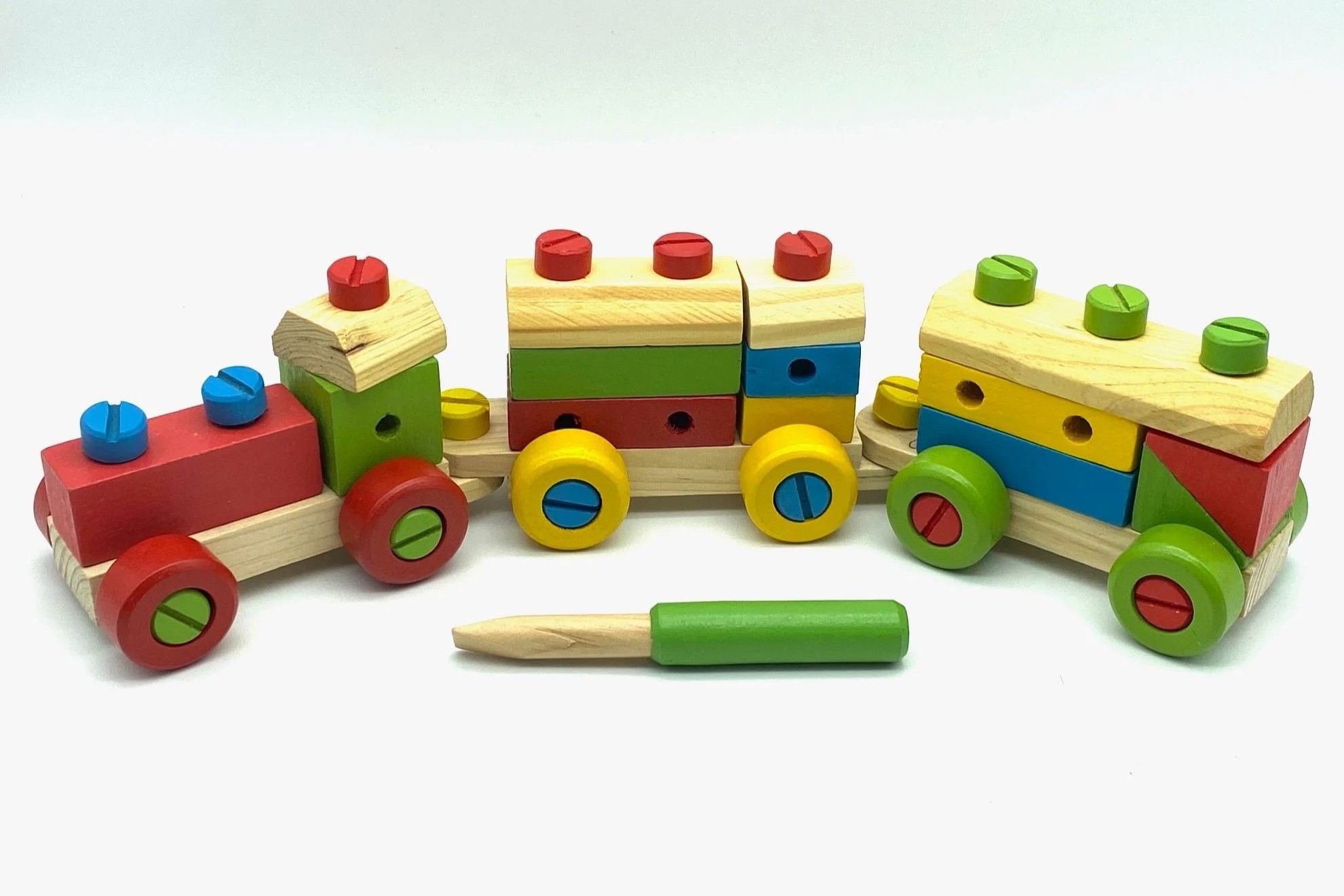 Wooden Train Nut Combination with Puzzle Shapes Stacking Train-52 pieces