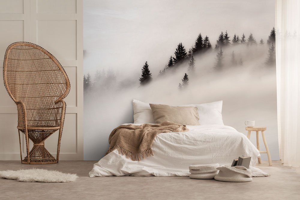 Brown Misty Forest Wall Mural hero image