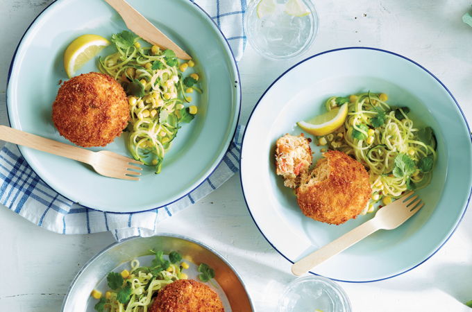 Crab Cakes with Zucchini and Corn Salad