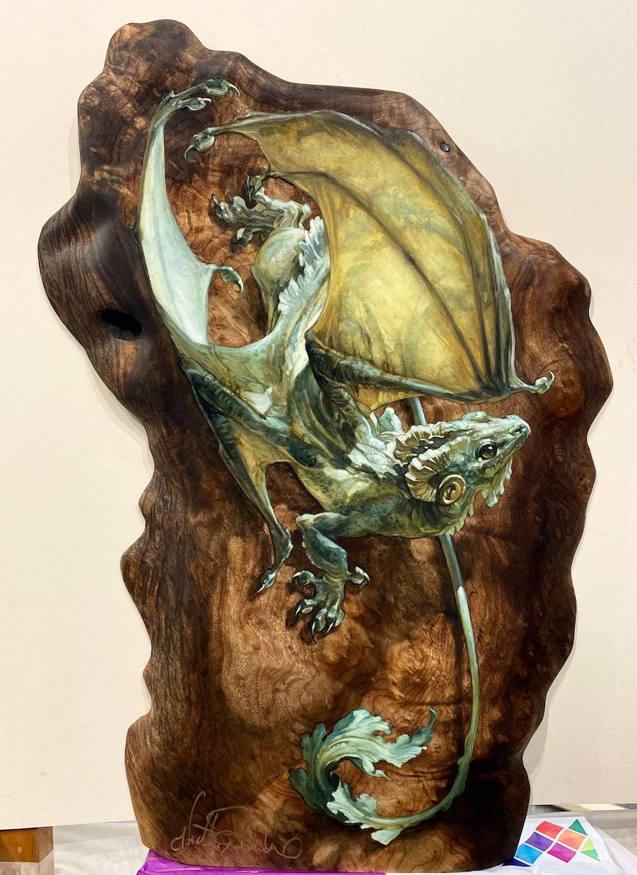 Maple wood Dragon art by Heather Edwards