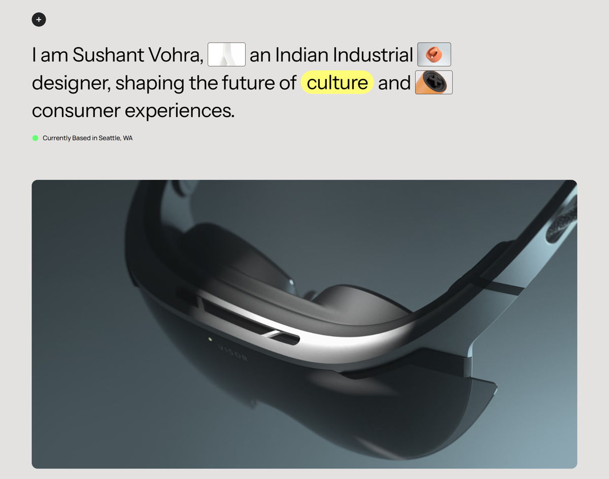 Screenshot of Sushant Vohra, from the industrial design portfolios collection.