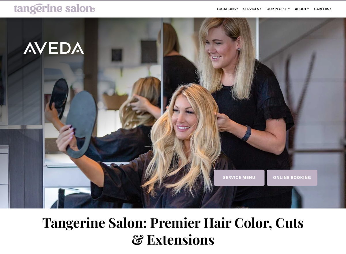 Screenshot of Tangerine Salon, from the hair stylist portfolios collection.