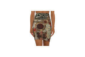 Abstract Print Pencil Skirt, Mid-Waist, 4-Way Stretch Earth colours with comfort style