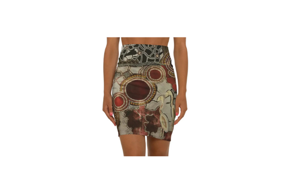 Abstract Print Pencil Skirt, Mid-Waist, 4-Way Stretch Earth colours with comfort style