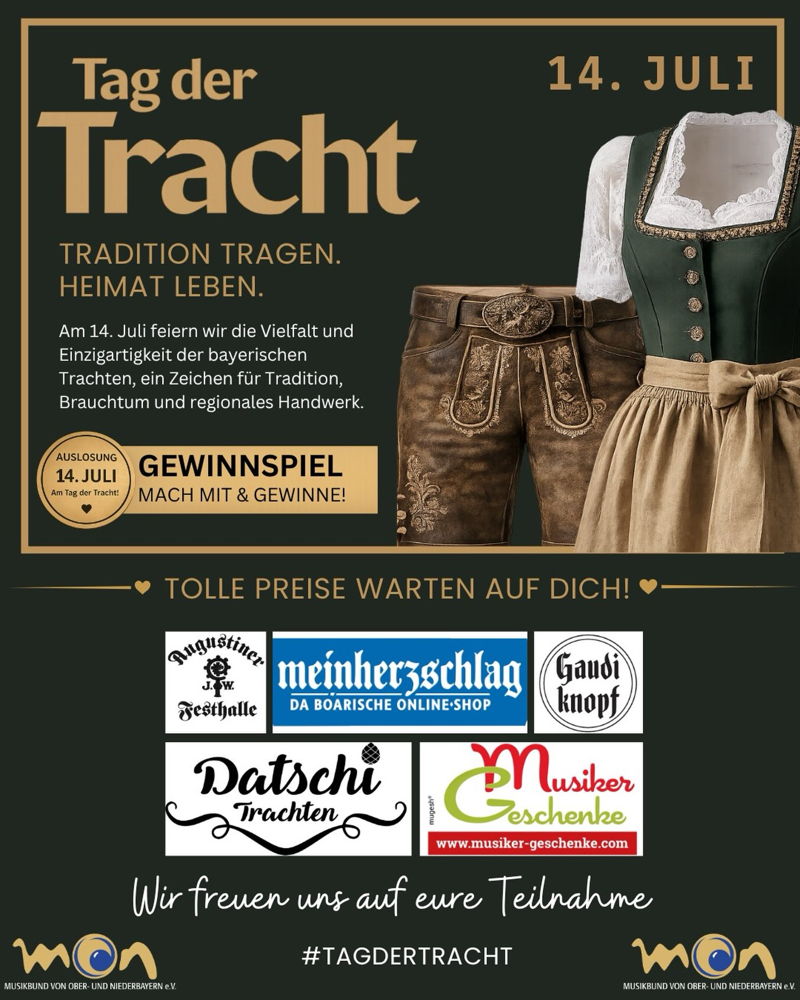 🎉 GEWINNSPIEL ZUM TAG DER TRACHT 🎉
Am 14. Juli feiern wir gemeinsam den #TagDerTracht 🥨💚
Zusammen mit unseren Partnern verlosen wir attraktive Preise rund um Tracht, Heimat und bayerische Tradition!

Das könnt ihr gewinnen:
🍻 Wiesn-Tisch für 10 Perso
