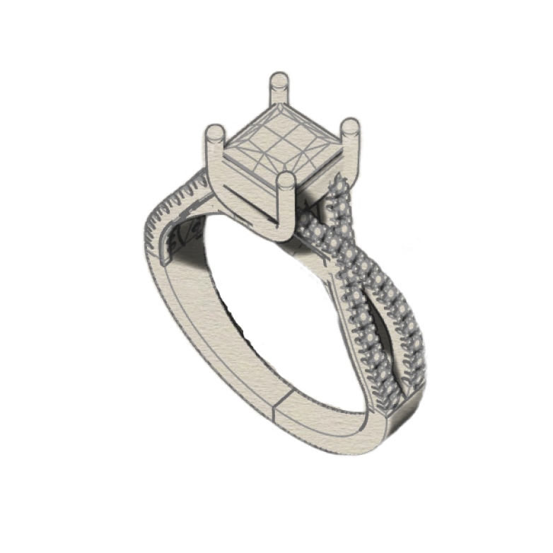 Drawing of a twist diamond engagement ring