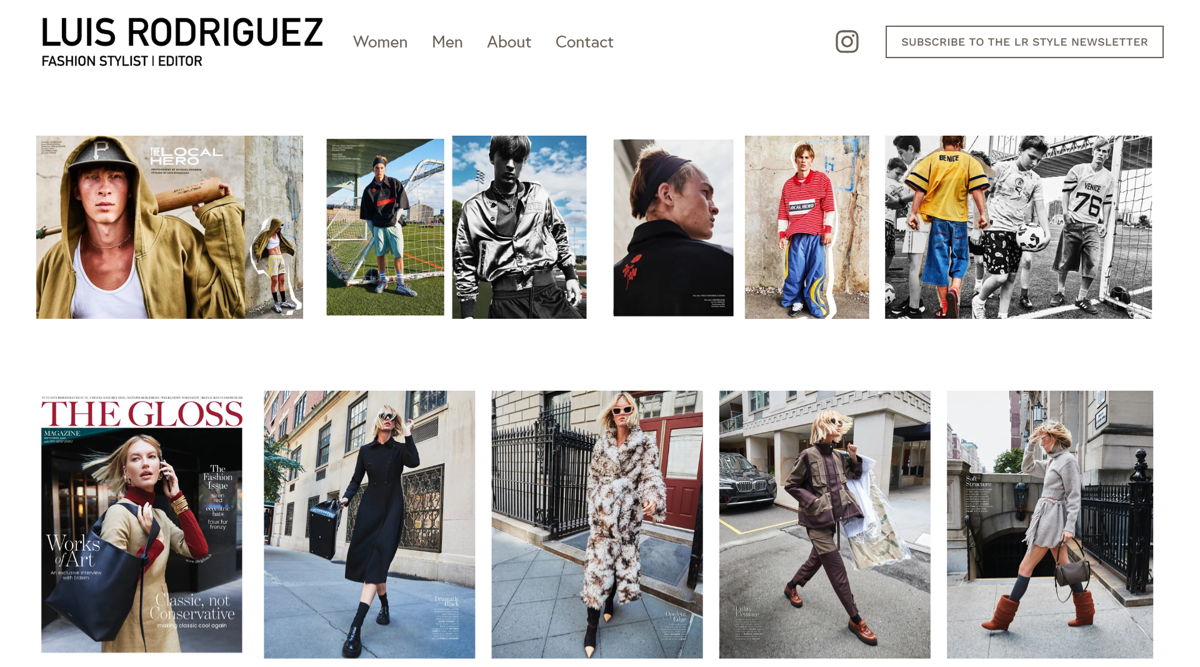 Screenshot of Luis Rodriguez, from the stylist portfolios collection.