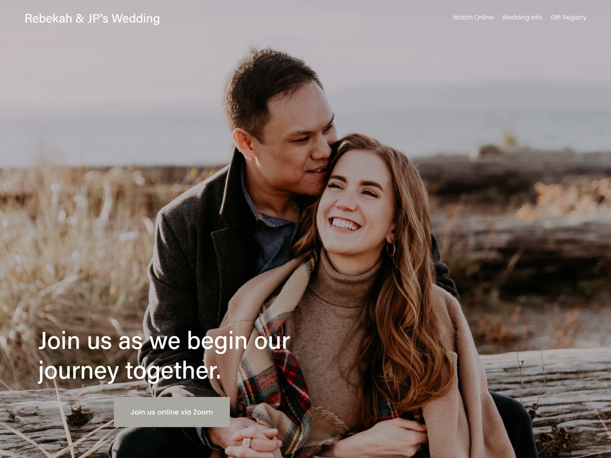 Screenshot of Rebekah and JP, from the squarespace wedding websites collection.