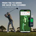 Dprofy smart golf GPS caddie device synced with mobile course mapping app.