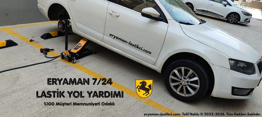 Eryaman yerinde lastik tamiri - mobil lastik tamircisi çalışırken
