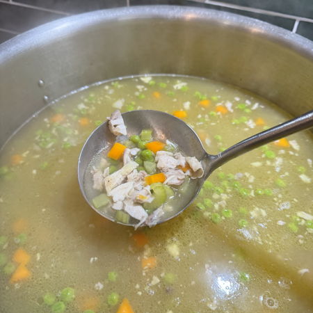 I have spent a few weeks making lots of soups to store for winter. Tomato soup made from home grown tomatoes, lots of vege and chicken broths. In the photo is a huge pot of chicken and vegetable soup.