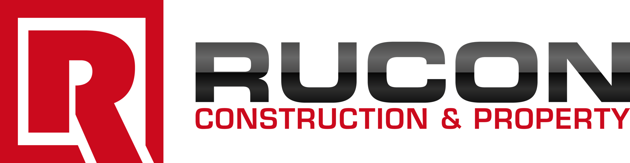 Logo for RUCON Construction & Property featuring a bold, stylized letter R in red on the left, and the company name in black and red text to the right on a light background.