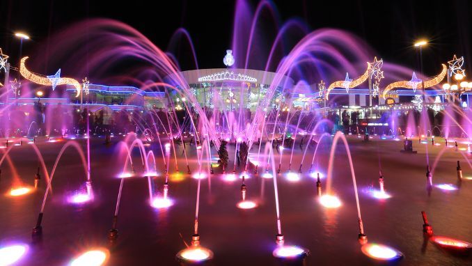 Colorful fountain in night