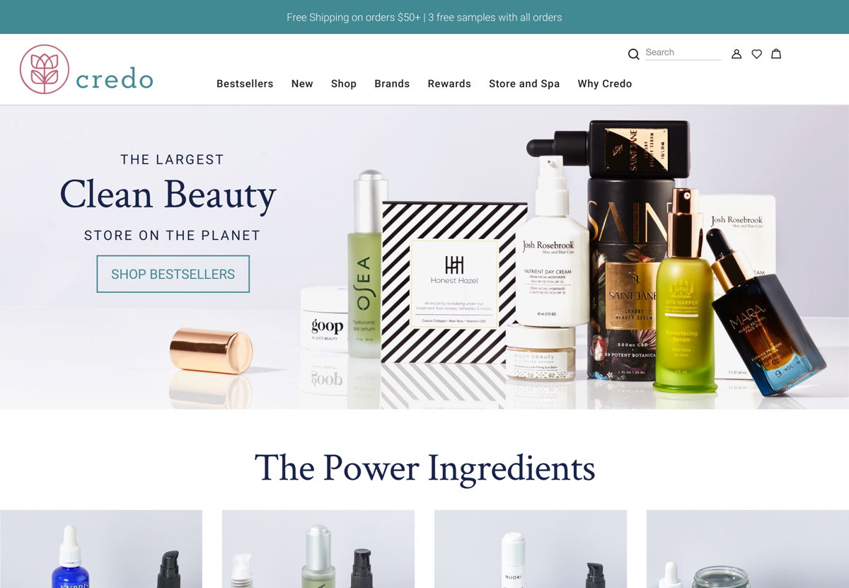 Screenshot of Credo, from the beauty websites collection.