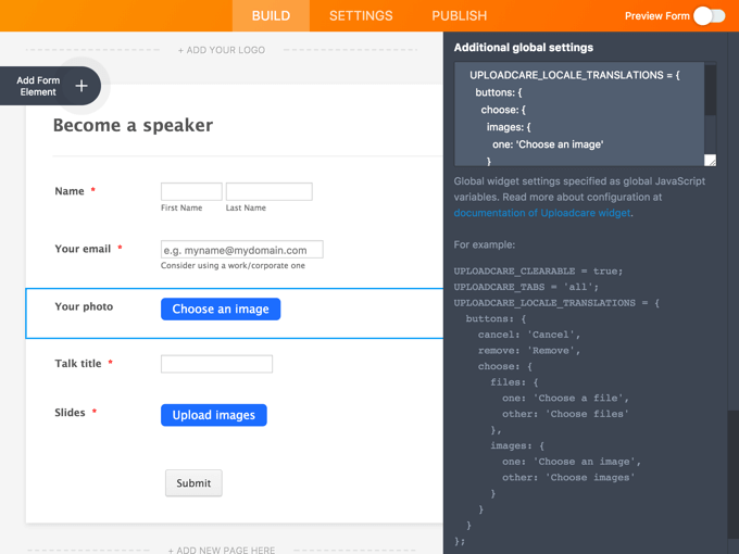 Customizing Jotform with Uploadcare File Uploader