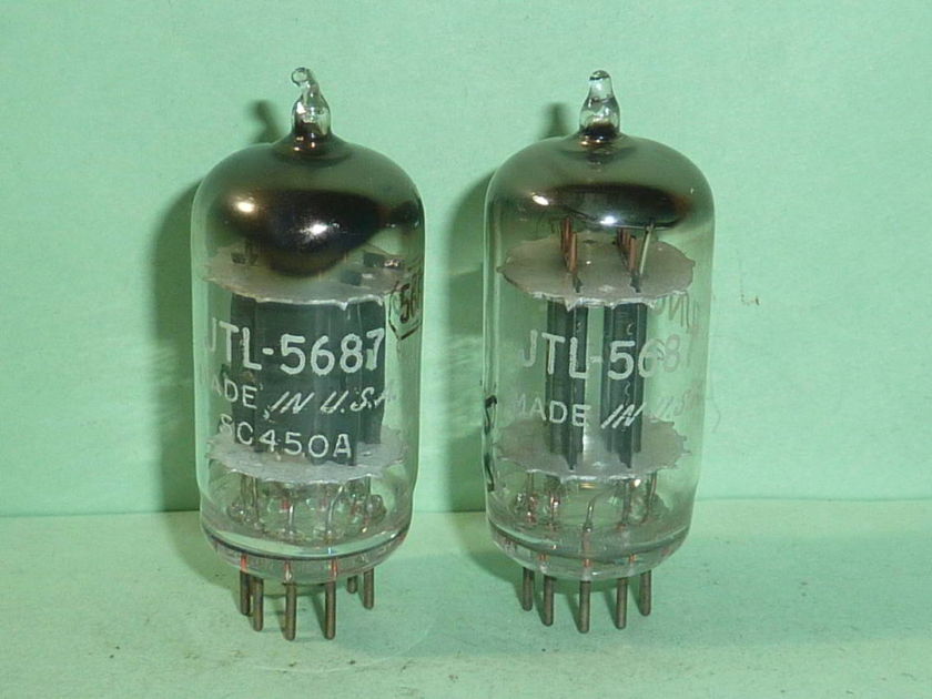 Tung-Sol 5687 Flat Plate Tubes, Matched Pair, Tested,  Early 1950's