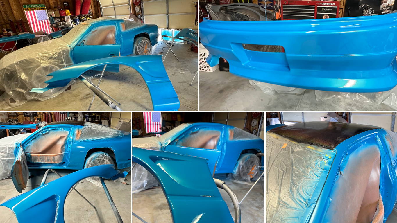 Oahu Blue basecoat going on the S13 panels