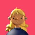 boneco feminino 3D loira usando fone QCY