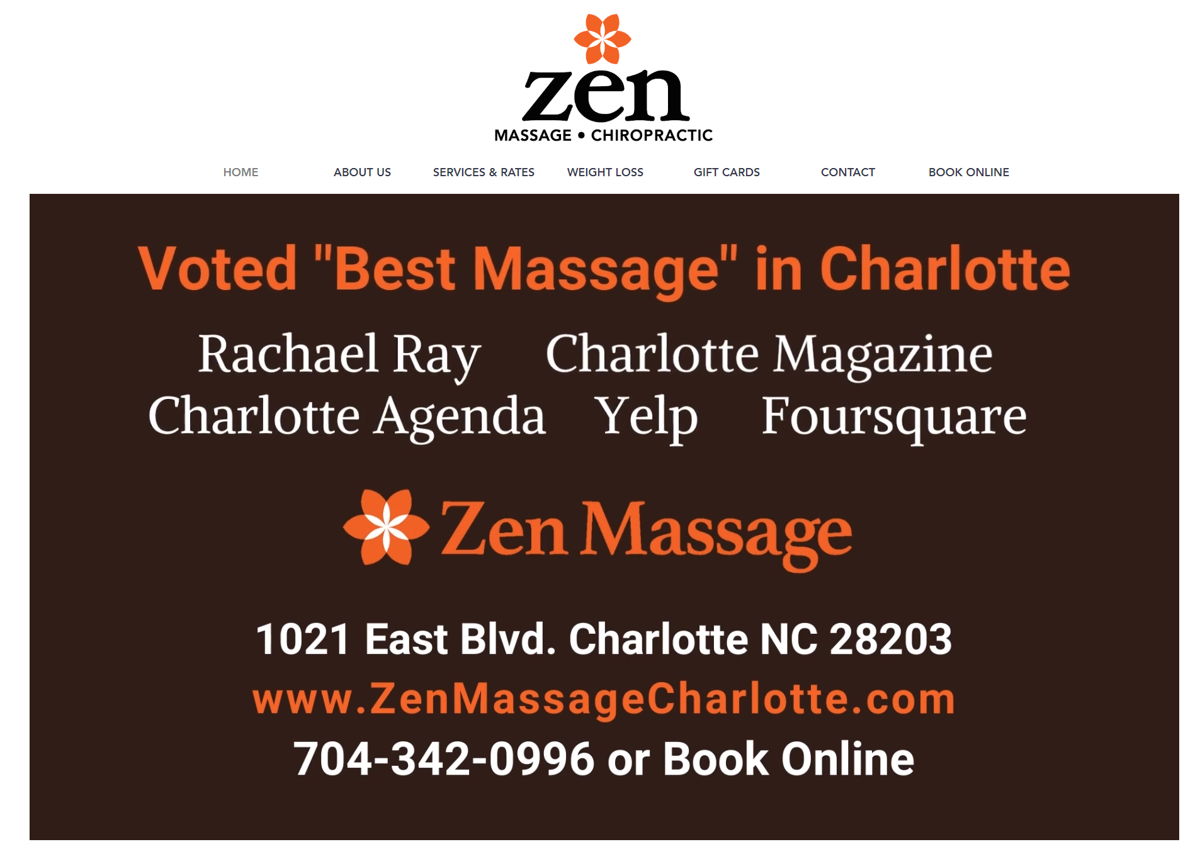Screenshot of Zen Massage Chiropractic, from the chiropractor websites collection.