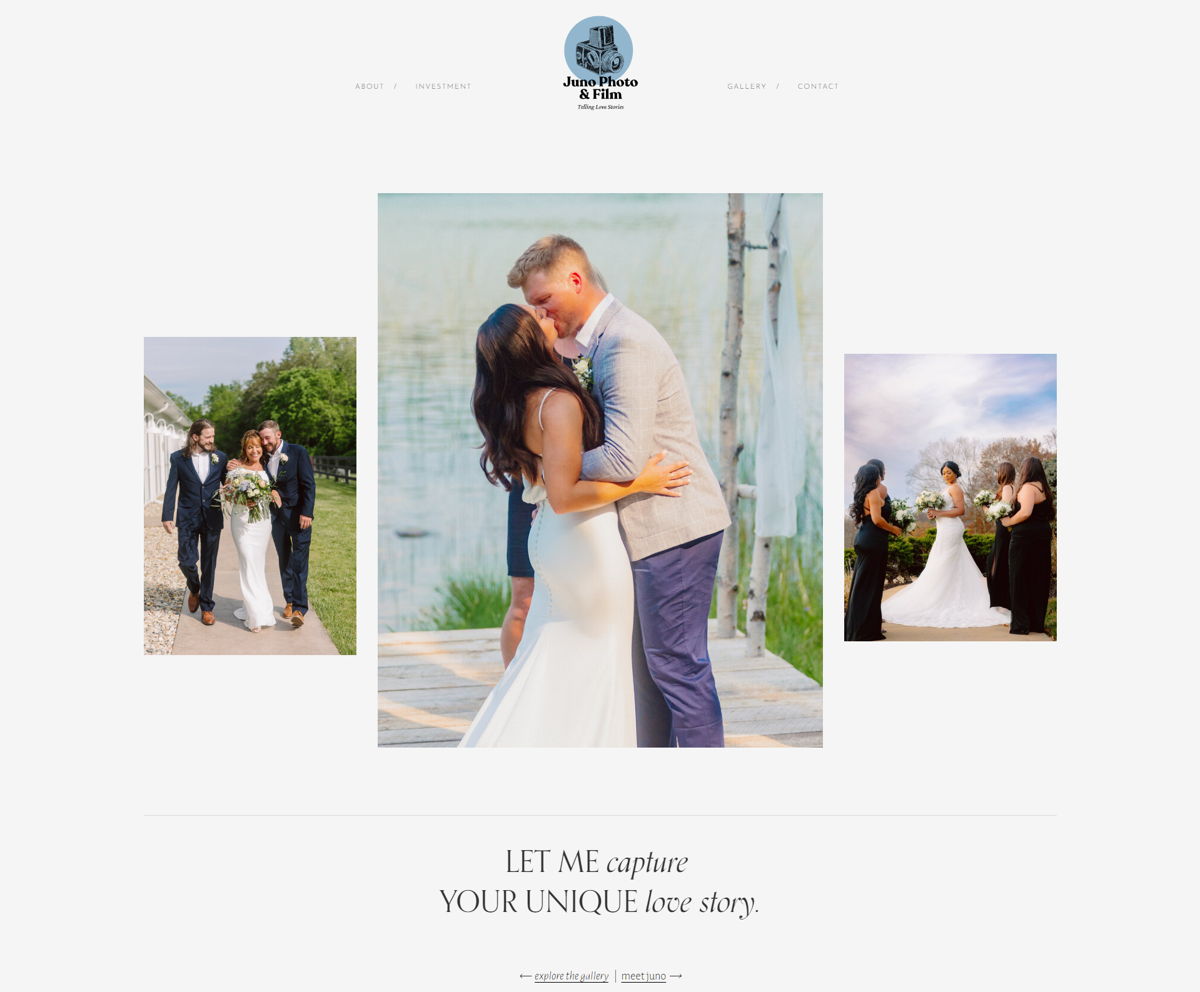 Screenshot of Juno Photo & Film, from the wedding photography websites collection.