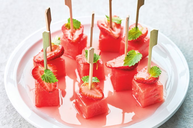 Bouchées de melon d’eau mariné à la fraise