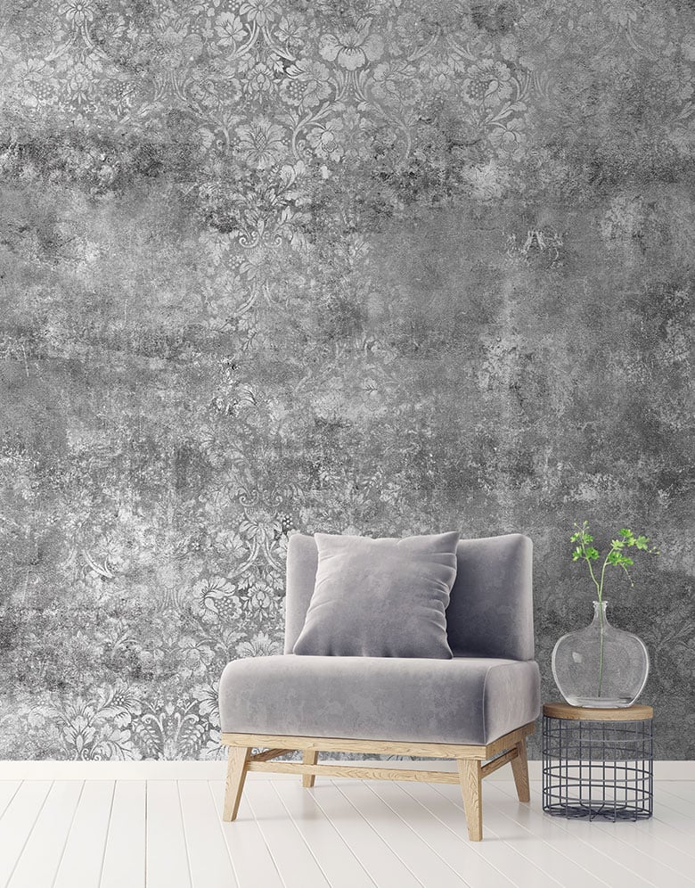 Grey Vintage Damask Stone Wallpaper Mural pattern image