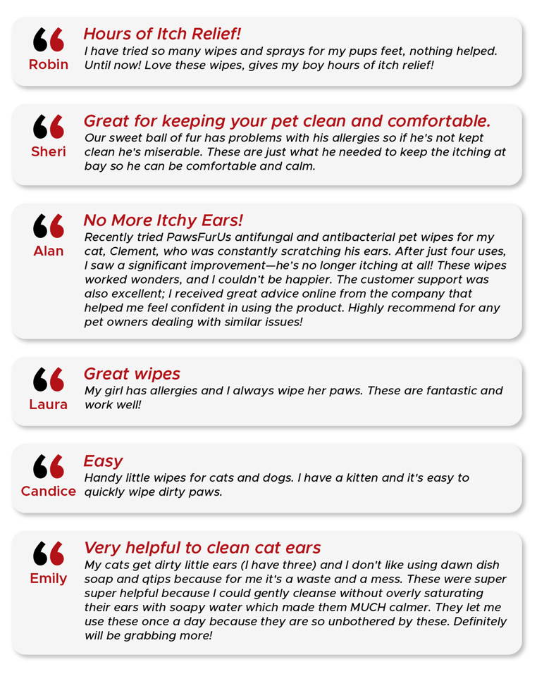 PawsFurUs Pet Wipes customer reviews from happy customers.