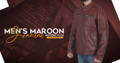 Button Down Shirt with a Pair of Red Cordoury Pants and a Maroon Leather Jacket