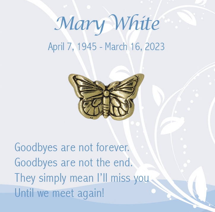 Butterfly gold memorial lapel pin on a custom favor card