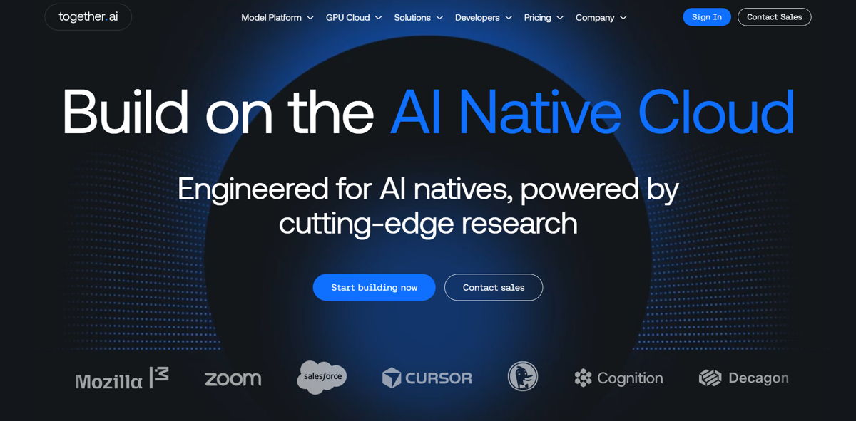 Screenshot of Together AI, from the ai company websites collection.