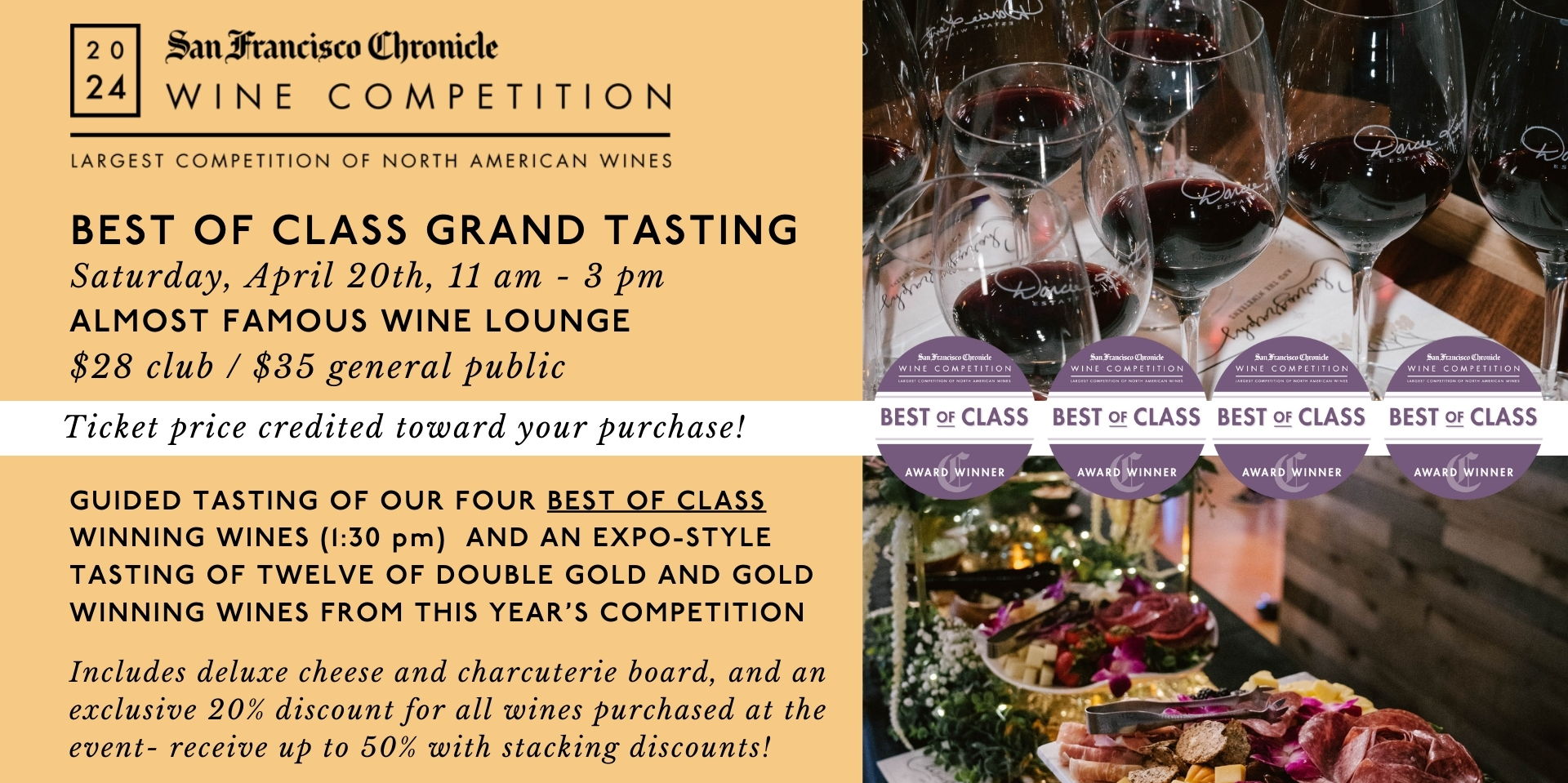 San Francisco Chronicle 2024 Best of Class Grand Tasting at Almost Famous Wine Lounge promotional image