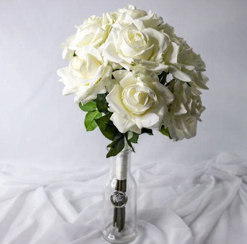 White David Austin Open Bud Real Touch Roses - Realistic Artificial Flowers - Image 2