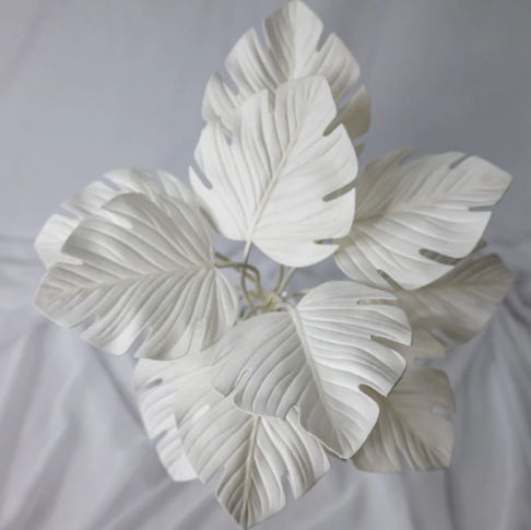 White Mini Monstera Leaves (12 Pack) -Realistic Artificial Flowers and Greenery - Image 2
