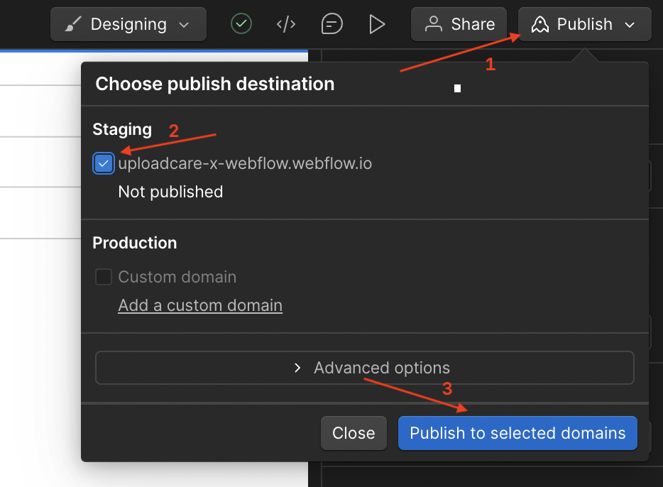 Publishing a Webflow site with the File Uploader integrated