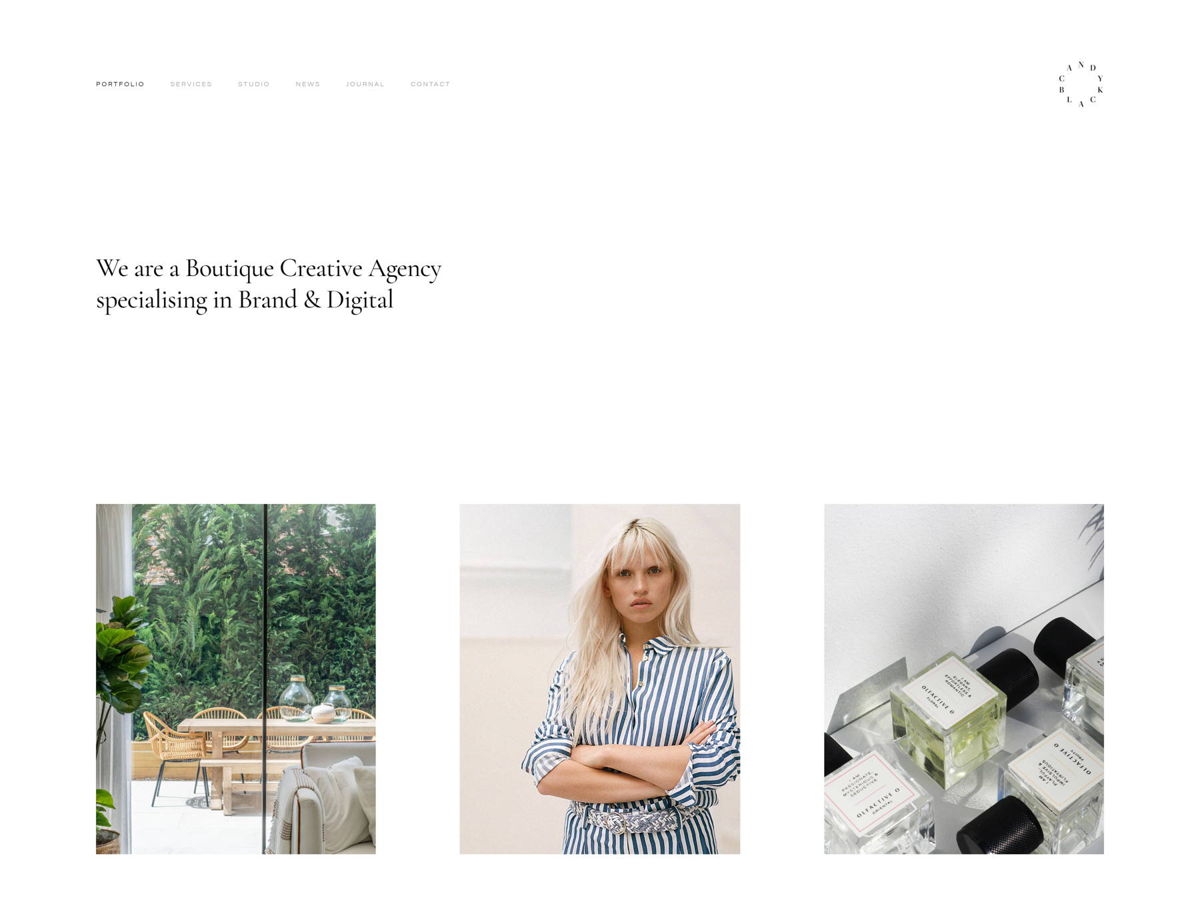 Screenshot of Candy Black, from the squarespace portfolio examples collection.