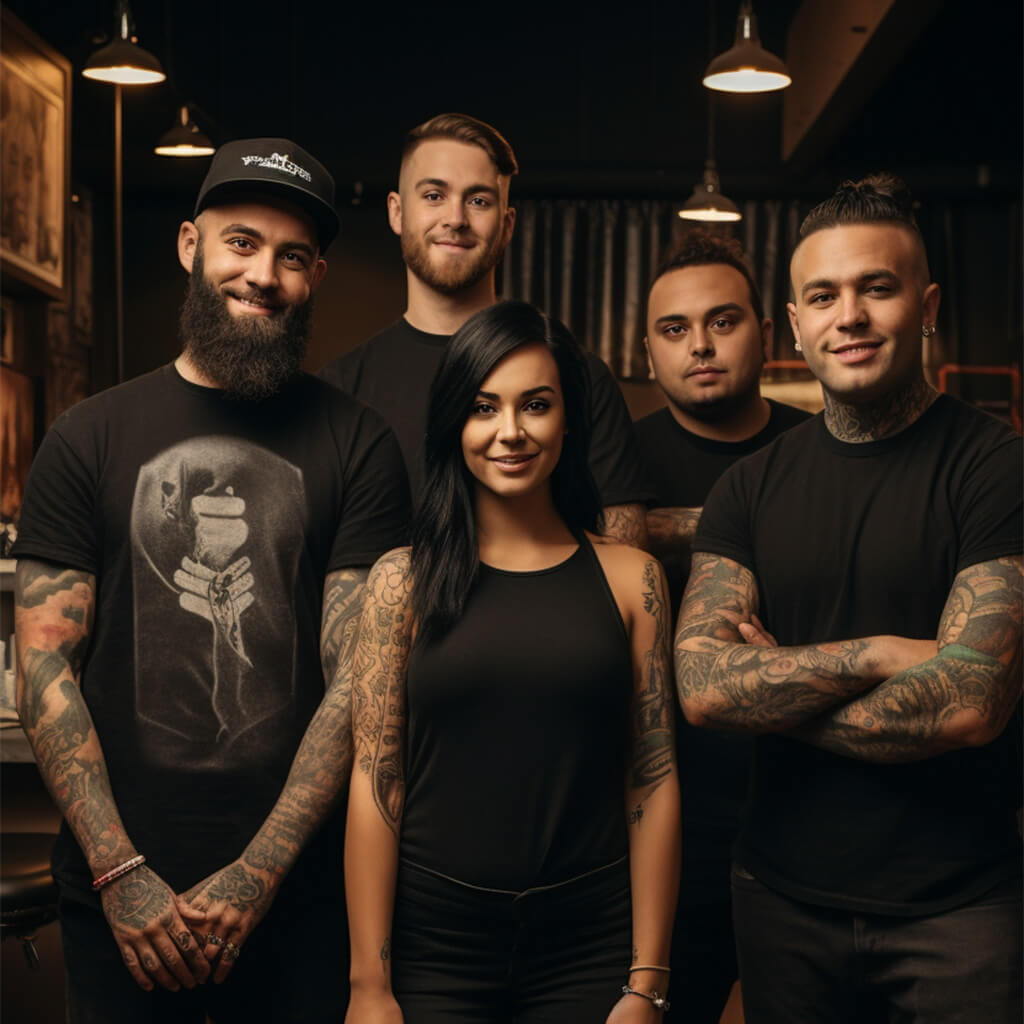 image of the original inkmasters design team wearing black clothing